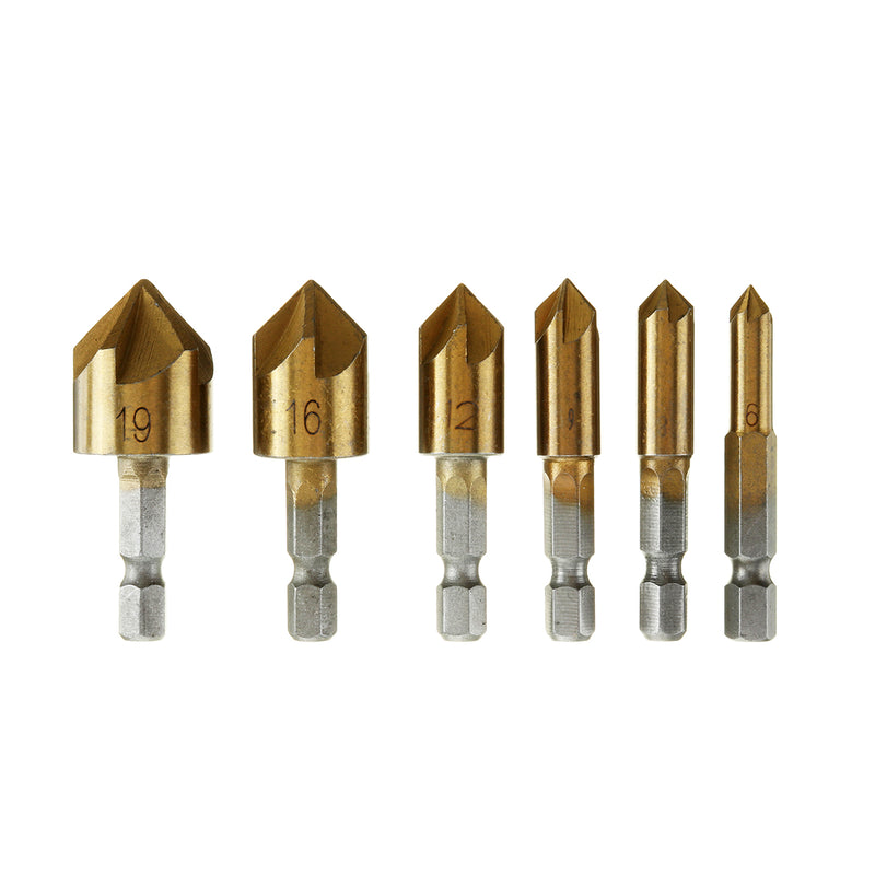 23 Pack Woodworking Chamfer Countersink Drill Bit 6pcs 1/4 Inch Hex 5 Flute 90 Degree Countersink Drill Bits 7pcs Three Pointed Countersink Drill Bit 8PCS Wood Plug Cutter Automatic Center Pin Punch