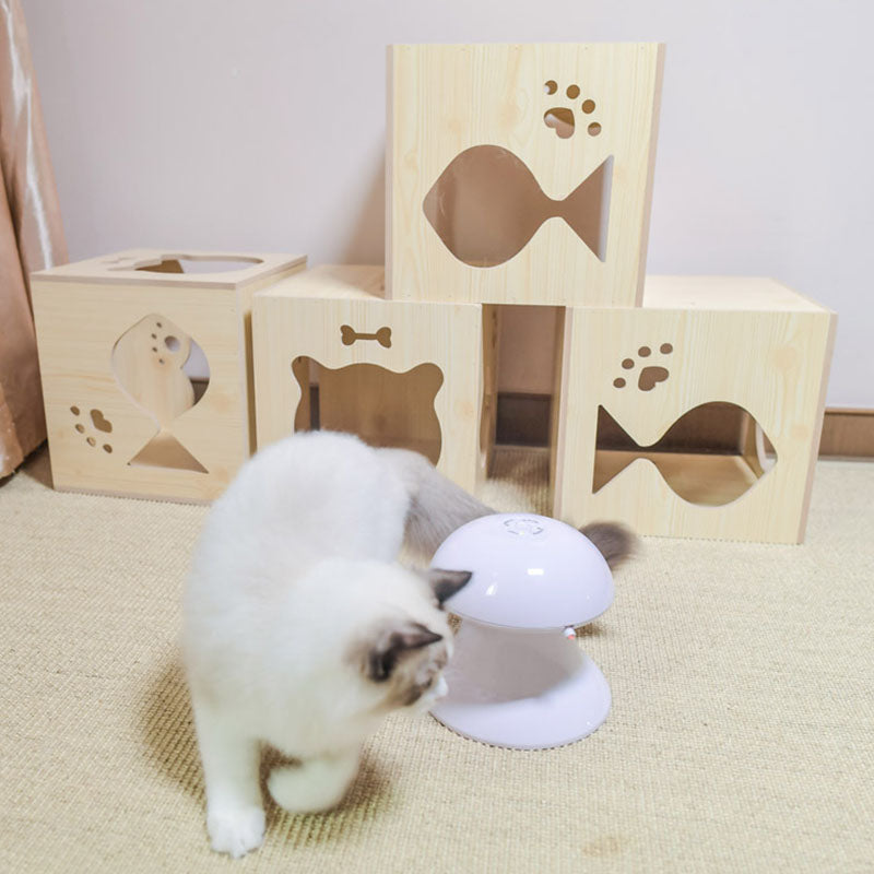 Loskii Pet Laser Cat Toys Feather Ribbon Laser Electric Cat Toy Turntable USB Charging