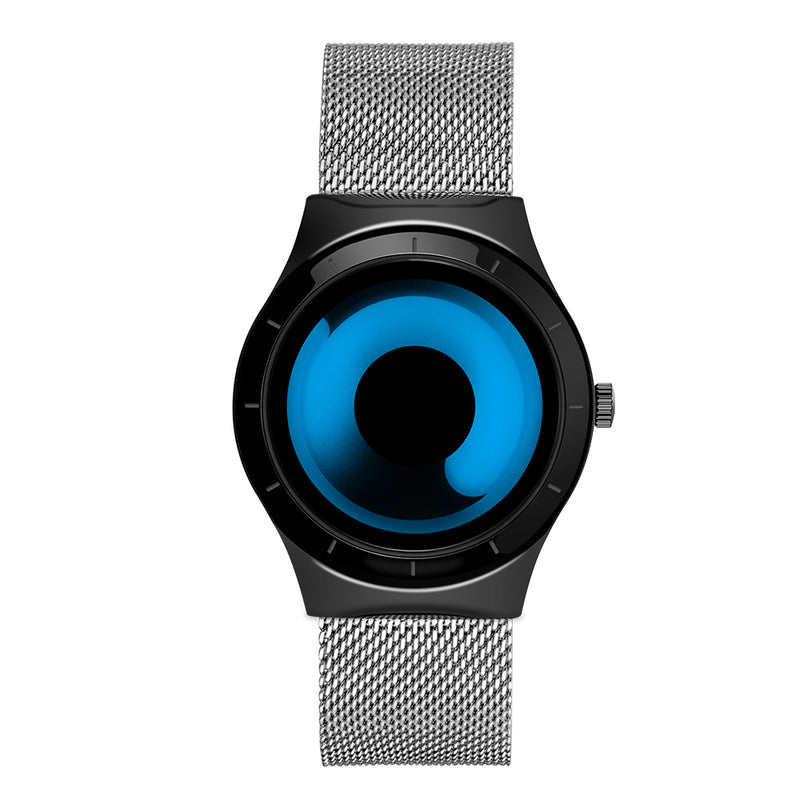 SANDA P1026 Creative Real-time Pattern Dial Leather Mesh Belt Strap Men Quartz Watch