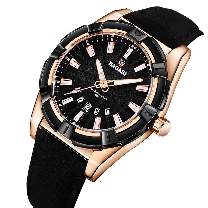 BAGARI 8001 Fashion Men Watch Waterproof Automatic Calendar Luminous Display Quartz Watch