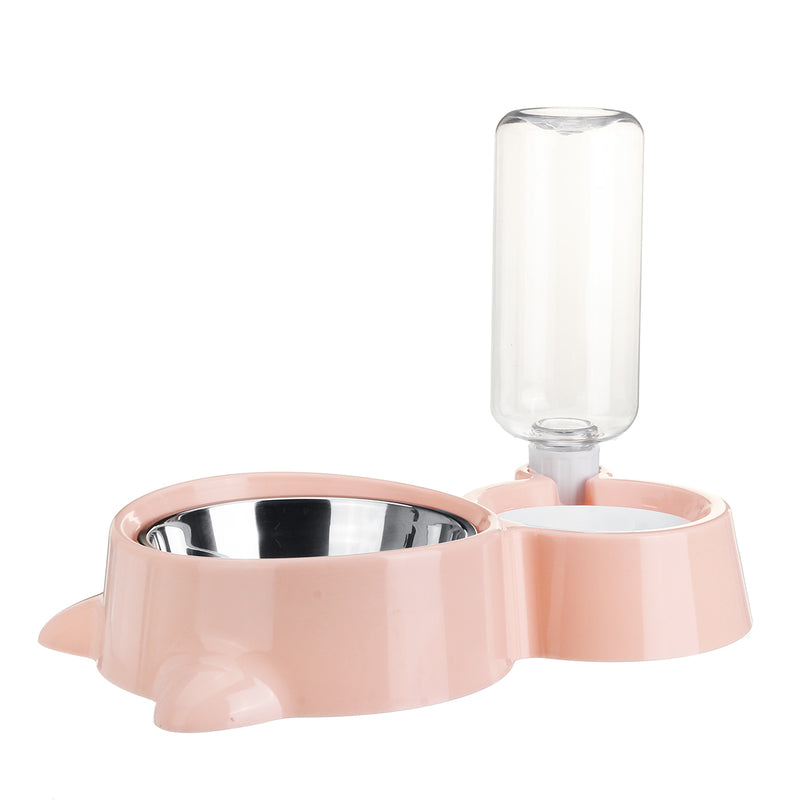 Automatic Pet Dog Cat Smart Food Water Feeder Bowl Dish W/ 500ml Bottle Drink
