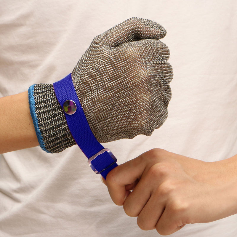 Safety Cut Proof Stab Resistant Stainless Steel Metal Mesh Butcher Glove Blue