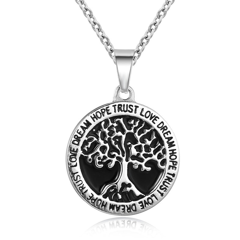REZEX Fashion Titanium Steel Necklace Wishing Tree Pendant Tree of Life Men's Gift With Case
