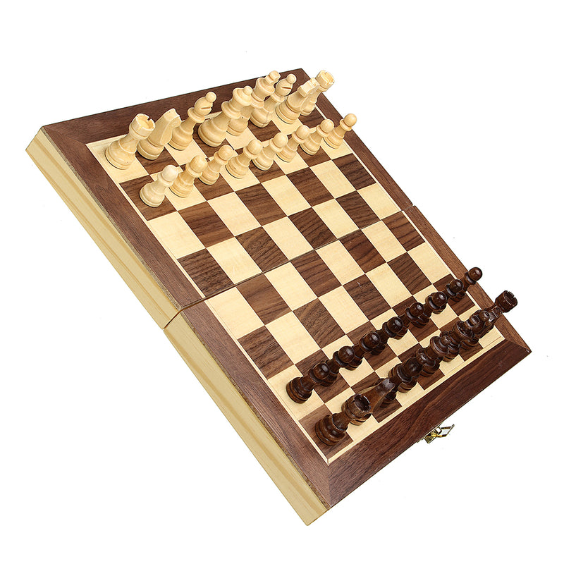 Wood Chess Wooden Magnetic Board Hand Crafted Folding Chessboard Travel Game Set