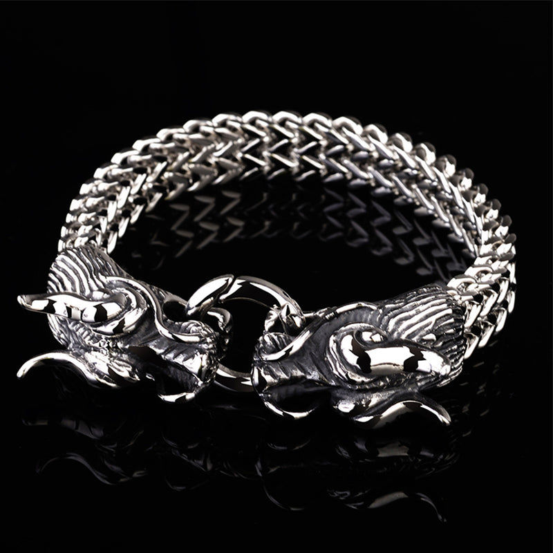 Cool Heavy Stainless Steel Silver Dragon Head Cuff Bangle Men's Bracelet