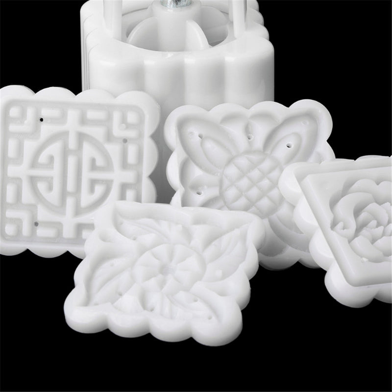 4 Stamps Moon Cake Square Mould 3D DIY Mooncake Mold Mid-autumn Festival Baking Accessories