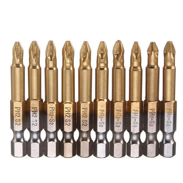 10pcs PH2 Cross Head Screwdriver Bits Set 1/4 Inch Hex Shank 50mm Phillips Screwdriver Bits