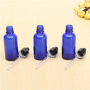 3pcs Empty Blue Glass Essential Oil Bottles Refillable Container with Dropper 30ml
