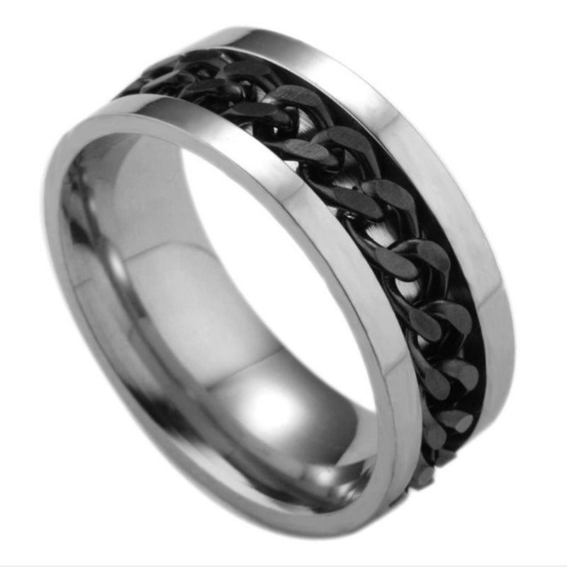 Titanium Steel Rotating Chain Finger Rings Fashion Style Steel Ring For Men