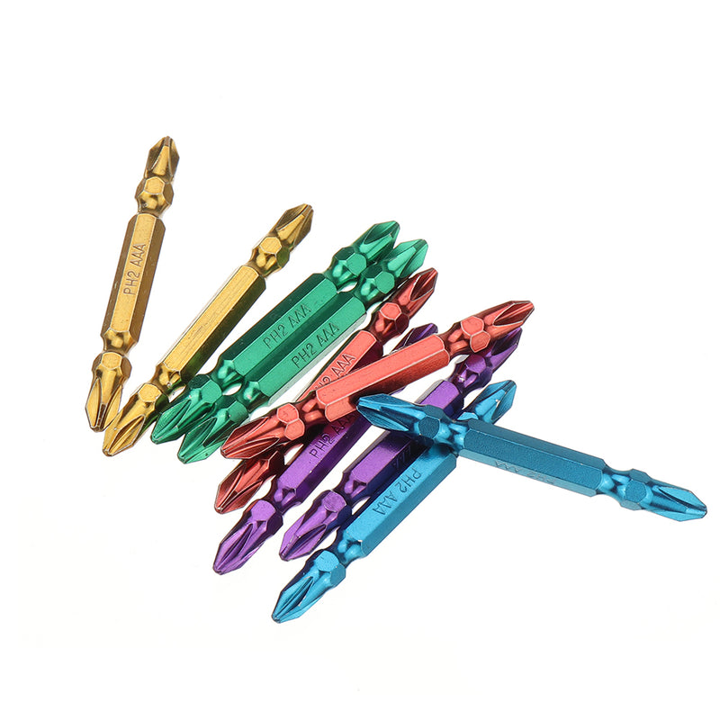 10pcs 65mm PH2 Double Head Magnetic Screwdriver Bits Set 1/4 Inch Hex Shank Colorful Screwdriver Bit