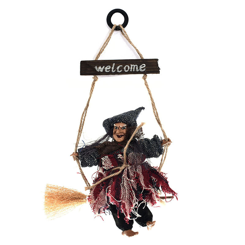 Halloween Witch Hanging Welcome Sign Pendent Bar Party Decorations Popular For Fabric Witch In Swing