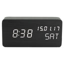 Wooden LED Digital Alarm Clock Dual Voice Control Calendar Thermometer