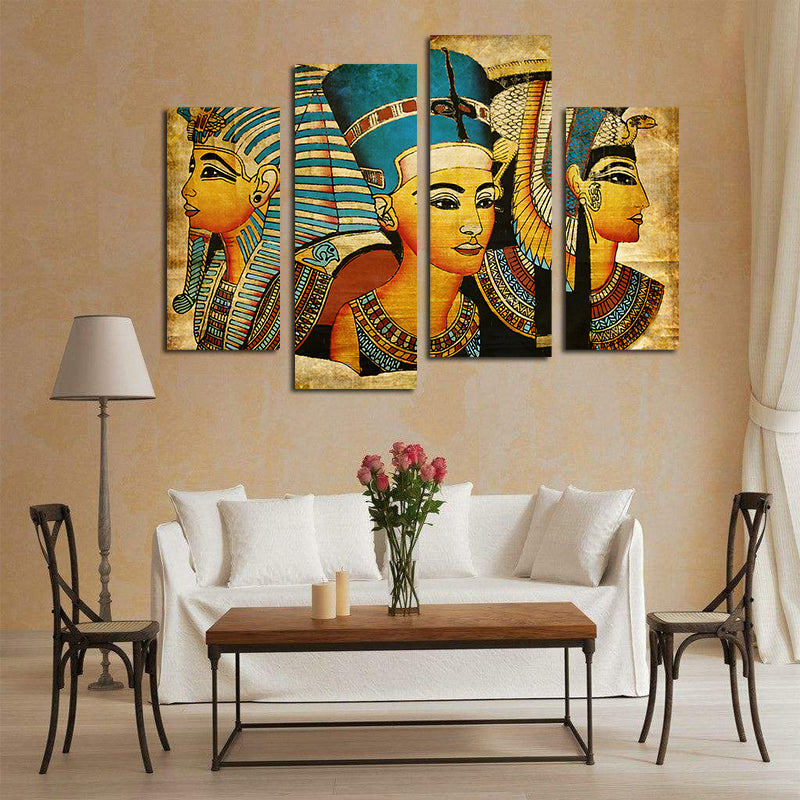 Miico Hand Painted Four Combination Decorative Paintings Ancient Egyptian Murals Wall Art For Home Decoration