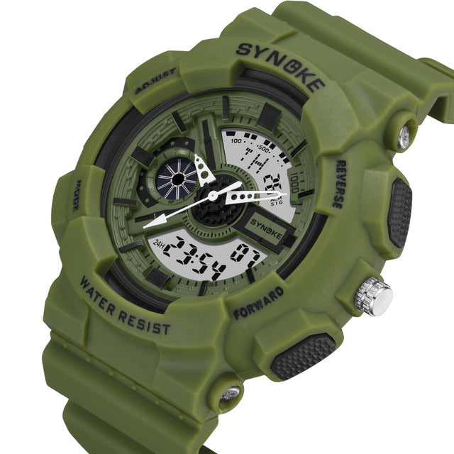SYNOKE 9015 Double Display Movement Luminous Alarm Calendar Sports Dual Display Digital Watch Men Watch