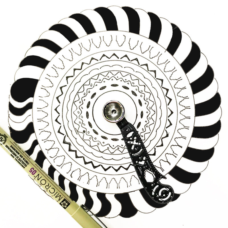 Versatile EDC Tool Design Drawing Curved Metallic Ruler Mini Compass Protractor Combo Patterns for Notepad Designers Artists Architects Student