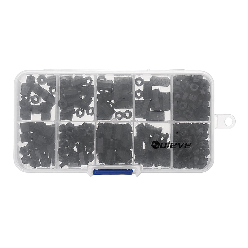 Suleve M3NH1 M3 Nylon Screw Black Hex Screw Nut Nylon PCB Standoff Assortment Kit 300pcs