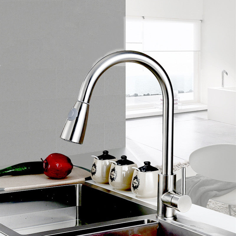 BOiROO Kitchen Basin Sink Pull Out Faucet 360 Rotatable Drawing Pull Down Sprayer Tap Hot & Cold Water Mixer Tap Single Handle Copper Lead-Free Deck Mount