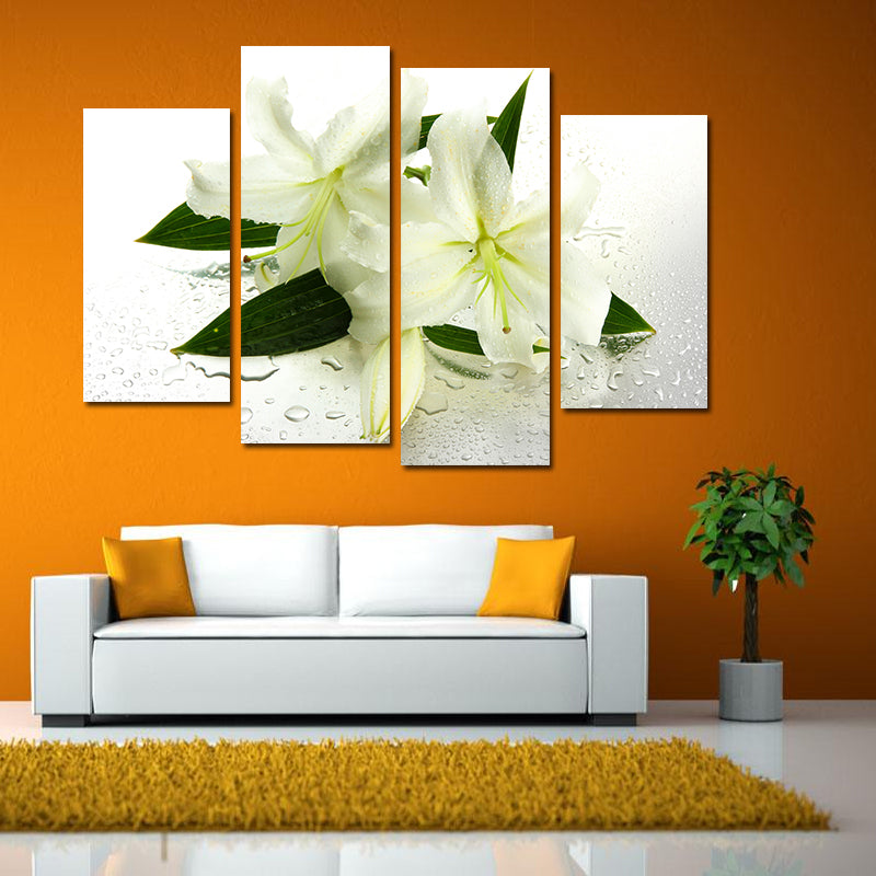 Miico Hand Painted Four Combination Decorative Paintings Botanic Lily Flower Wall Art For Home Decoration