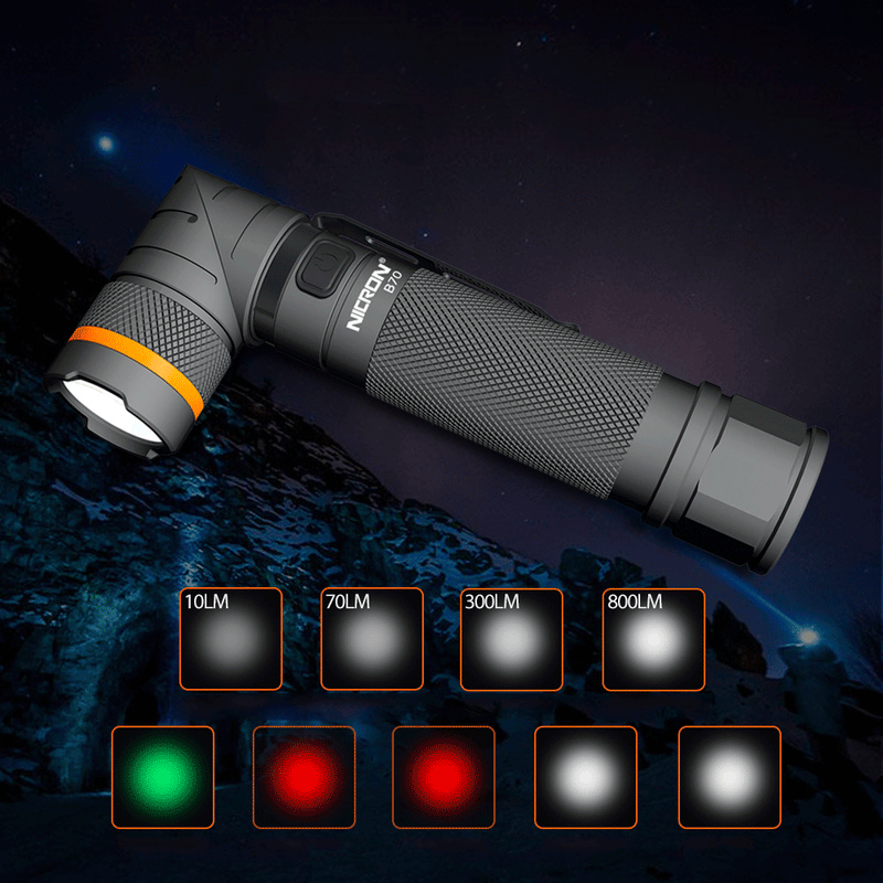 NICRON B70 800lm Flashlight Magnet 90 Waterproof 4 Modes Zoomable LED Work Lamp Camping Hunting Emergency Lantern