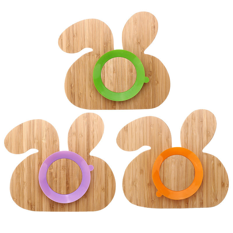 Baby Toddler Suction Plate Stay Put Feeding Plate Natural Bamboo Rabbit Shape Kids Bowl
