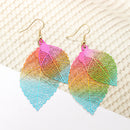 Ethnic Statement Colorful Double Layer Leaf Drop Earring Boho Piercing Dangle Earrings for Women