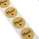 500Pcs/Set French Merci Stickers Roll Kraft Paper Round Sealing Commercial Labels