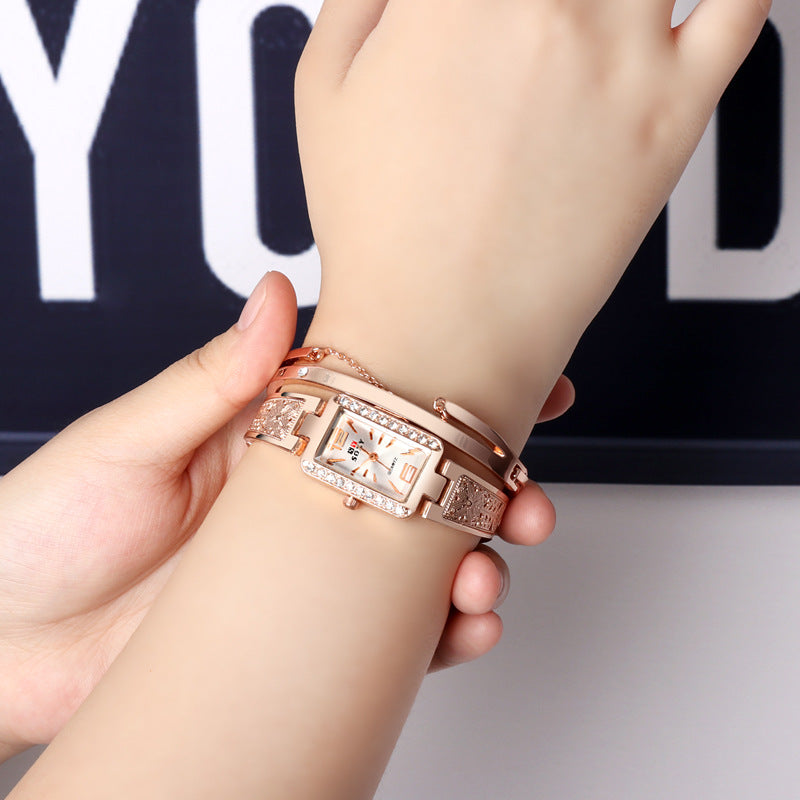 SOXY 0123 Rose Gold Case Rectangle Dial Design Ladies Bracelet Watch Fashion Style Quartz Watch