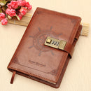 B6 Vintage Notepad Notebook Diary Daily Memos Planner Agenda Notebook PU Leather Sketchbook with Lock Password Office School Students Supplies