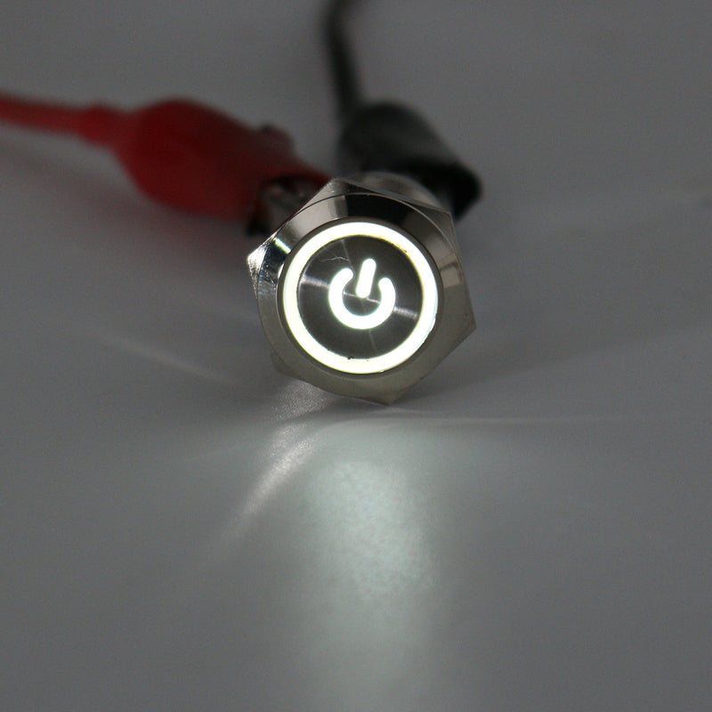 5 Pin 19mm LED Silver Steel Push Button Latching Power Switch Waterproof 12V