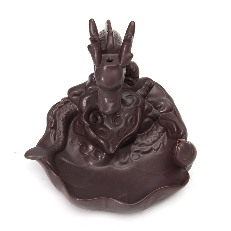 Ceramic Backflow Incense Cone Burner Stick Holder Dragon Lotus Pond Fragrance Fragrant Censer Decor