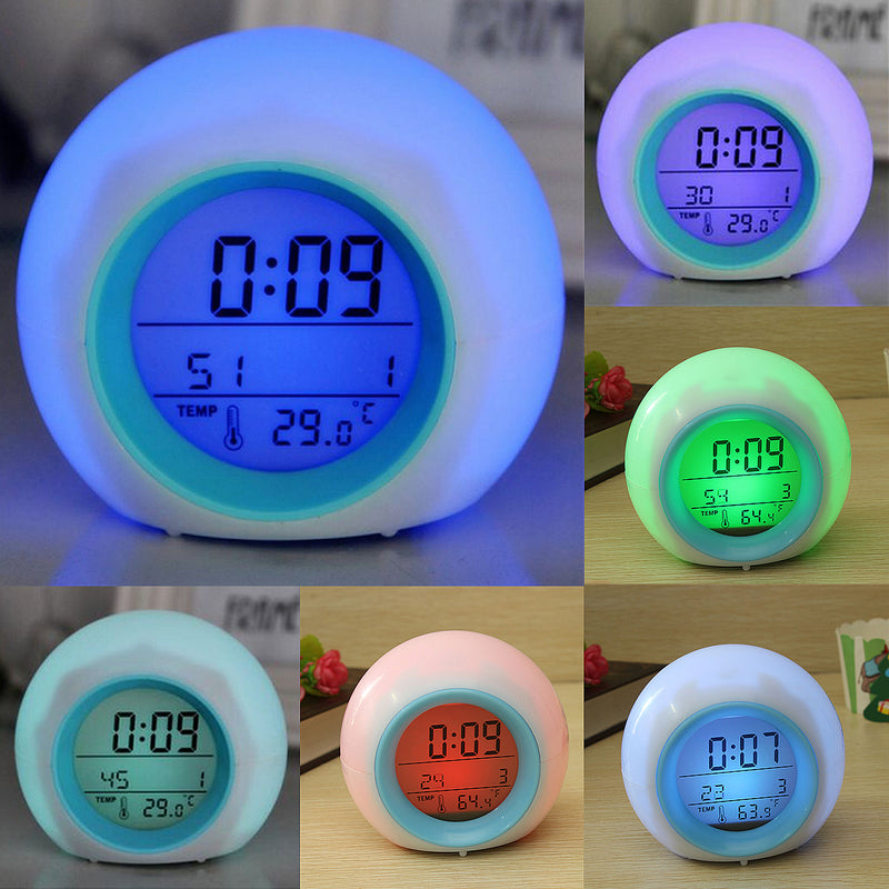 Digital LED 7 Color Changing Alarm Clock Thermometer Nature Sound