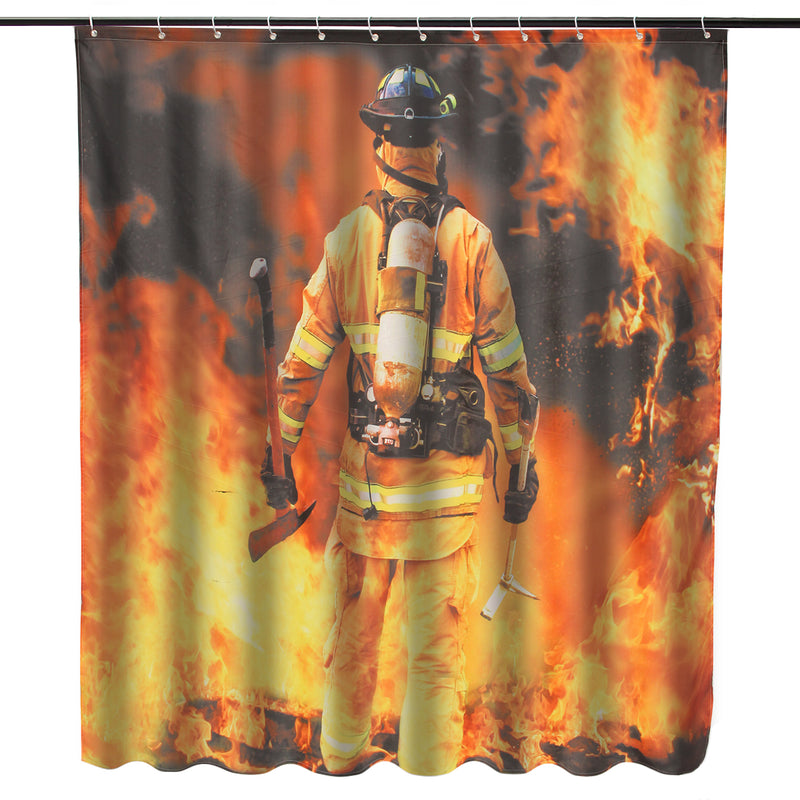 Waterproof Polyester Fabric Shower Curtain Firemen Design Bathroom Home Decoration