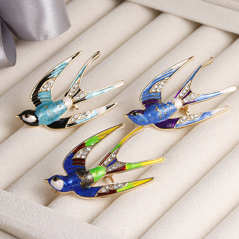 Elegant Swallow Bird Brooch Pins Colorful Enamel Rhinestone Ethnic Brooches Costume Jewelry