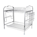 2 Tiers Dish Drying Rack Stainless Steel Over Sink Kitchen Cutlery Bowl Storage Holder