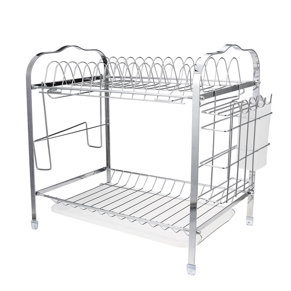 2 Tiers Dish Drying Rack Stainless Steel Over Sink Kitchen Cutlery Bowl Storage Holder
