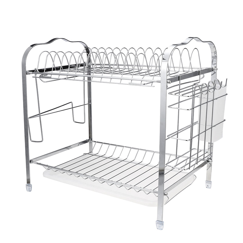 2 Tiers Dish Drying Rack Stainless Steel Over Sink Kitchen Cutlery Bowl Storage Holder
