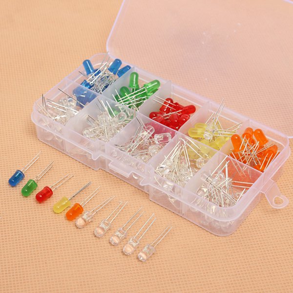200pcs 5MM LED Diode Kit Mixed Color Red Green Yellow Blue Orange