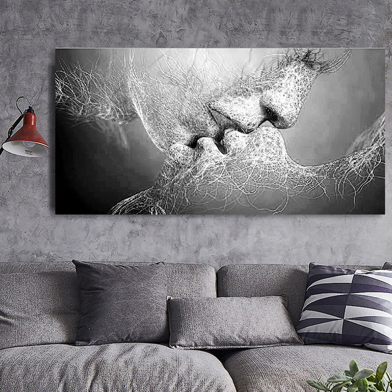 Black & White Love Kiss Wall Art Picture Print Abstract Arts on Paintings For Room Decorations