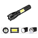 XANES T6+COB Zoomable Flashlight 3 Modes Waterproof  EDC Tactical Torch Light Work Lamp