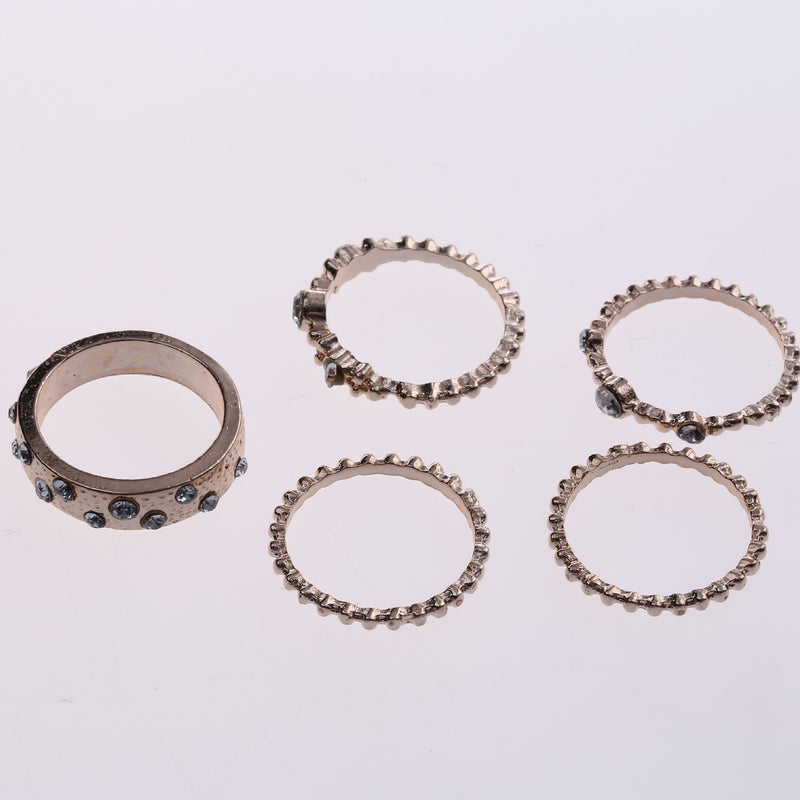 Rose Gold Stackable Ring Set Metal Geometric Rhinestone Inlay Ring