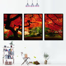Miico Hand Painted Three Combination Decorative Paintings Maple Tree Wall Art For Home Decoration