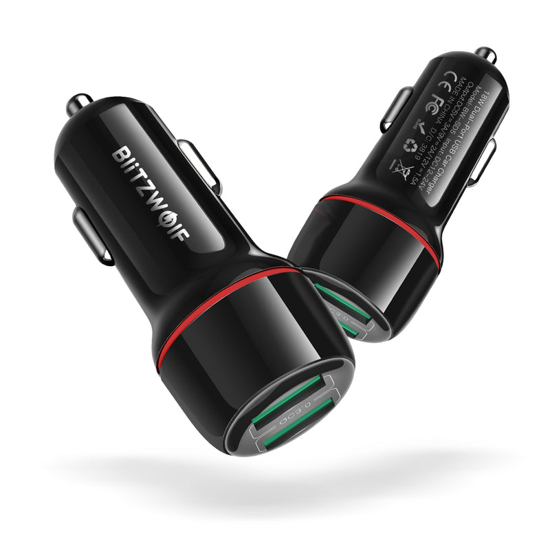 BlitzWolf BW-SD5 18W Dual-Port USB 3.0 Mini Car Charger for iPhone 11 Pro XS Xiaomi Mi8 Pocophone F1