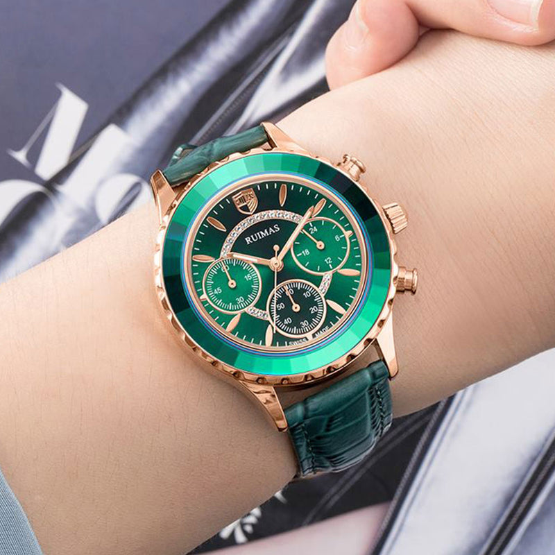 RUIMAS 592 Fashion Women Watch Waterproof Chronograph Leather Strap Light Luxury Quartz Watch