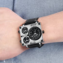 MEGIR 2069 Square Dial Multi Time Zone Genuine Leather Retro Fashion Men Watch Quartz Watch