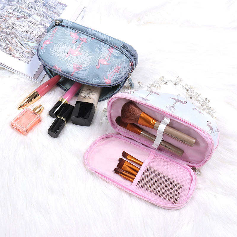Oxford Large Capacity Double Layer Cosmetic Organizer Print Travel Portable Cosmetic Bag