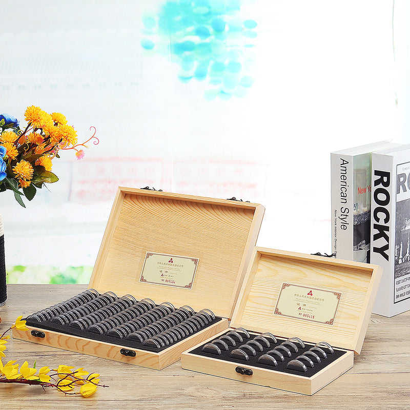 20/100PCS Rugged Wooden Coins Display Case Capsule Holder Storage Coin Collection Box