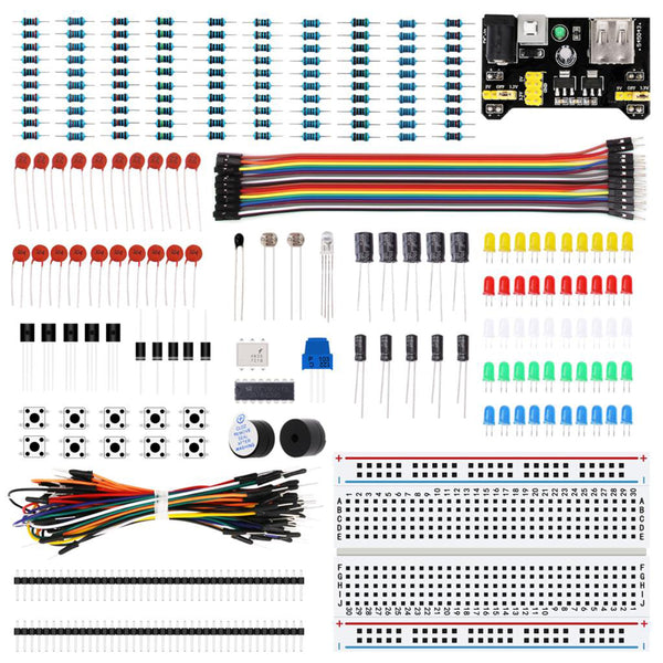 Electronics Component Basic Starter Kits with 400 Tie-points Breadboard Cable Resistor Capacitor LED Potentiometer