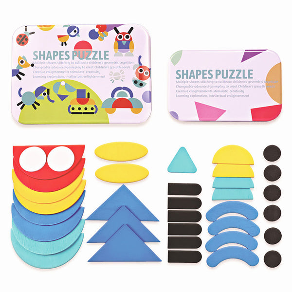 36Pcs Kids Wooden Pattern Blocks Set Geometric Shape Puzzle Jigsaw Toy