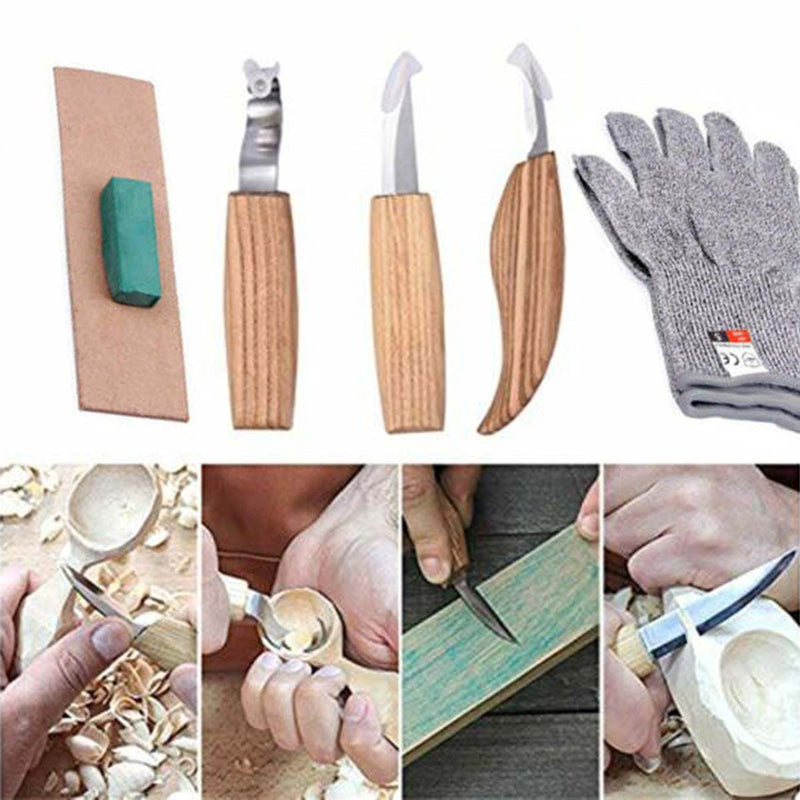 6pcs Woodcarving Cutter Set DIY Hand Chisel Wood Carving Tool Chip Cutter with Cut-proof Gloves Craft