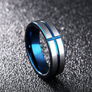6mm Tungsten Steel Men Ring Blue Cross Simple Trendy Jewelry